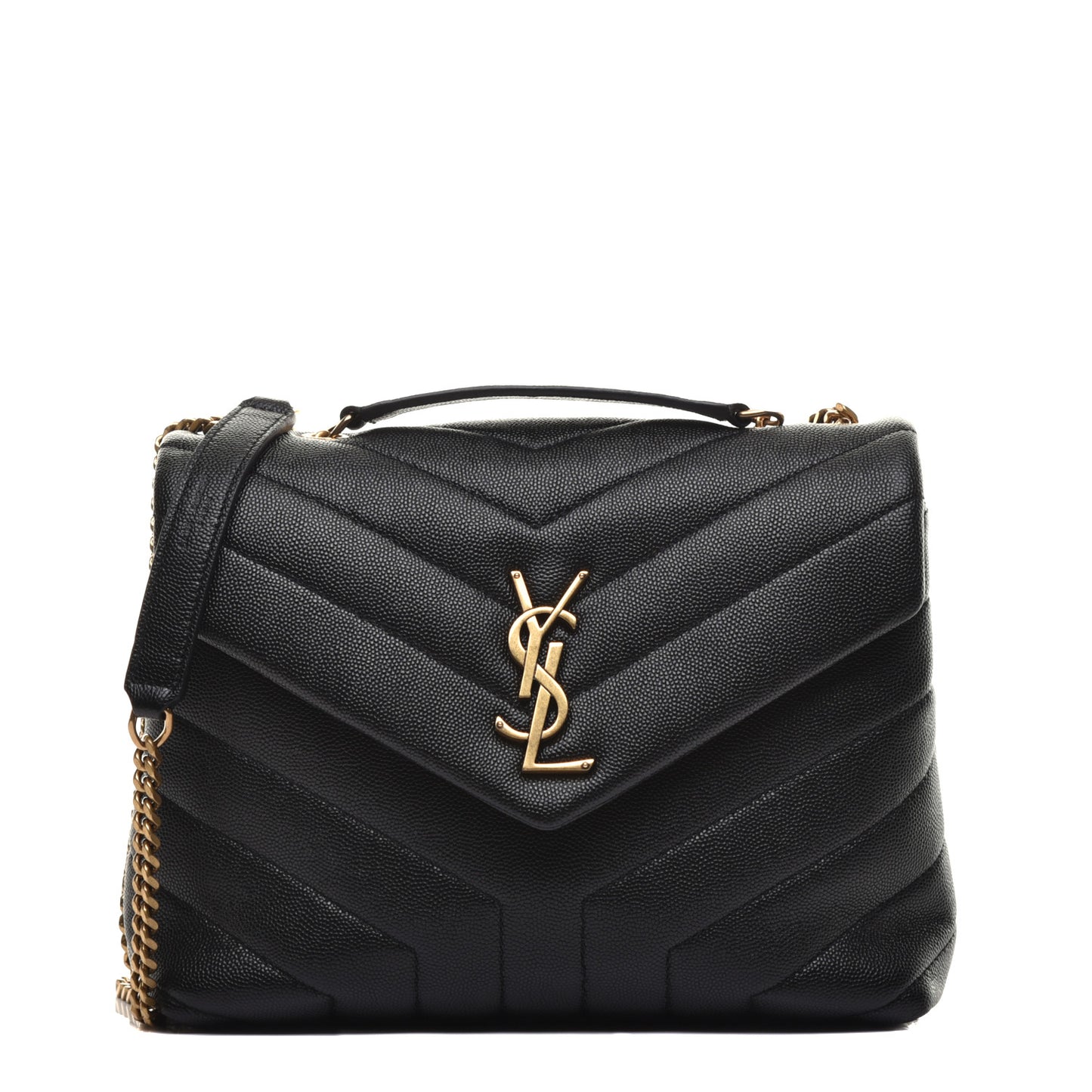 Grain de Poudre Calfskin Y Quilted Monogram Small Loulou Chain Satchel Black