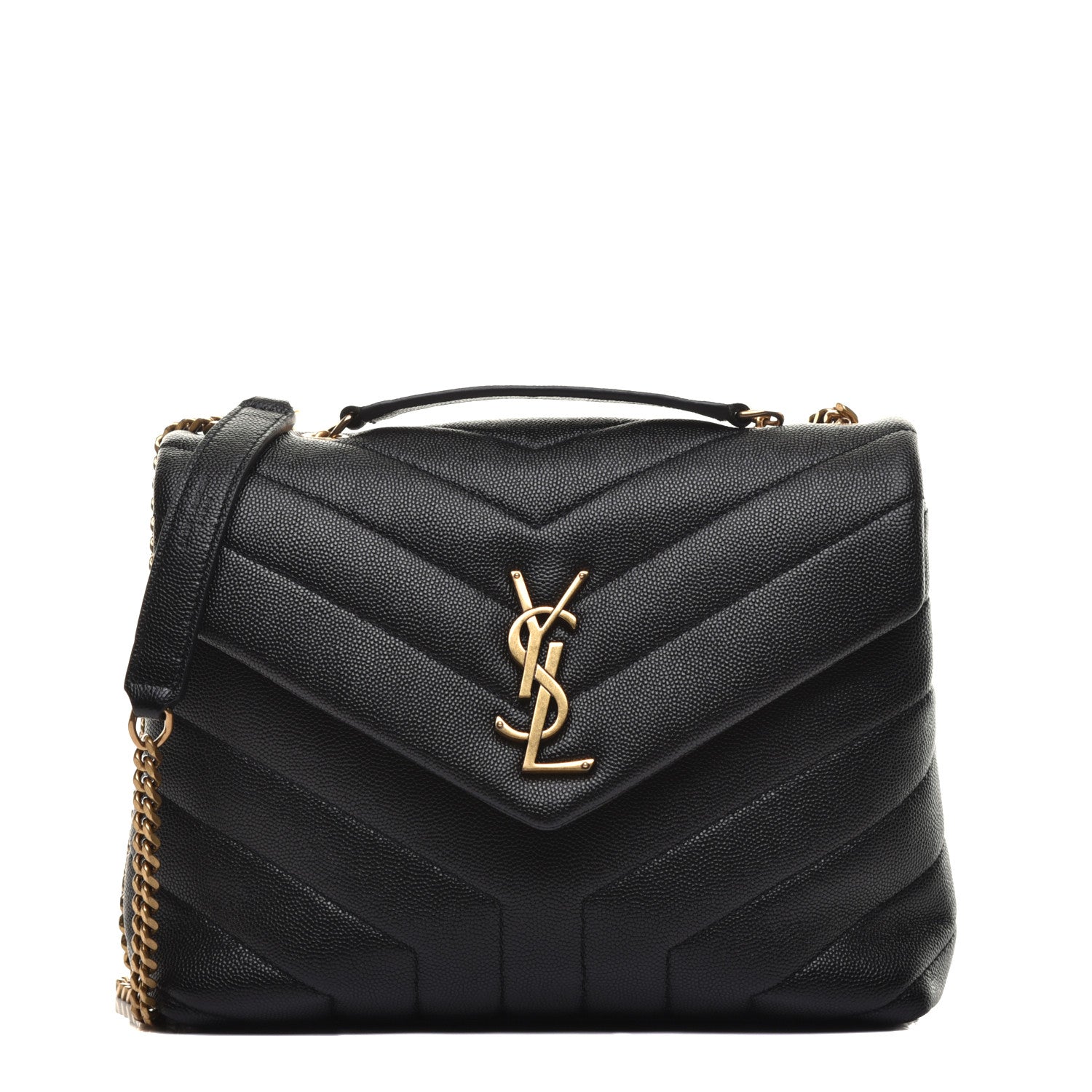 Saint Laurent Grain de Poudre Calfskin Y Quilted Monogram Small Loulou Chain Satchel Black 1 of 8