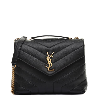 Saint Laurent Grain de Poudre Calfskin Y Quilted Monogram Small Loulou Chain Satchel Black 1 of 8
