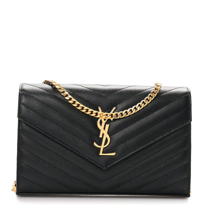 Saint Laurent Grain De Poudre Matelasse Chevron Monogram Chain Wallet Black 1 of 10