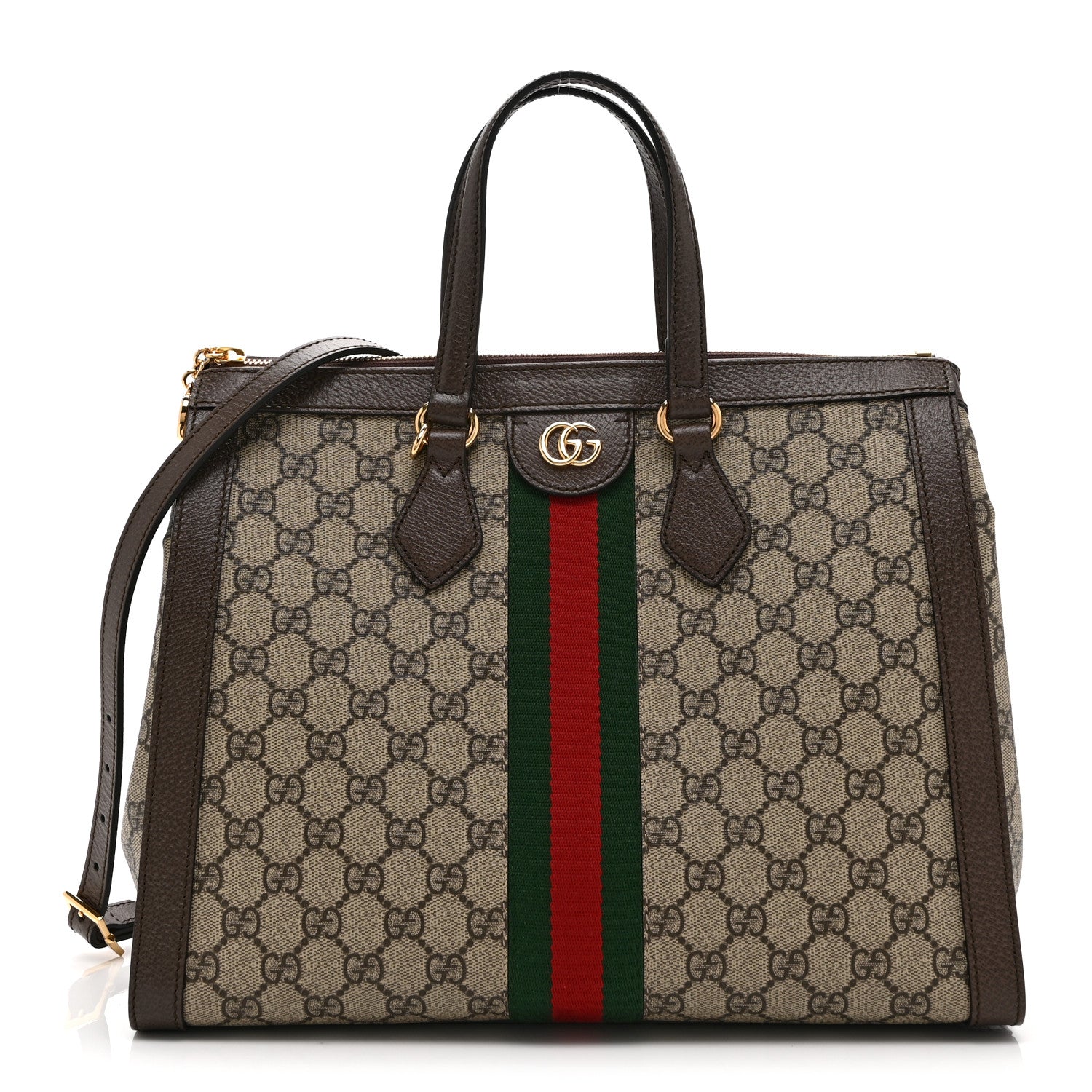 Gucci GG Supreme Monogram Web Medium Ophidia Tote Bag Brown 1 of 12