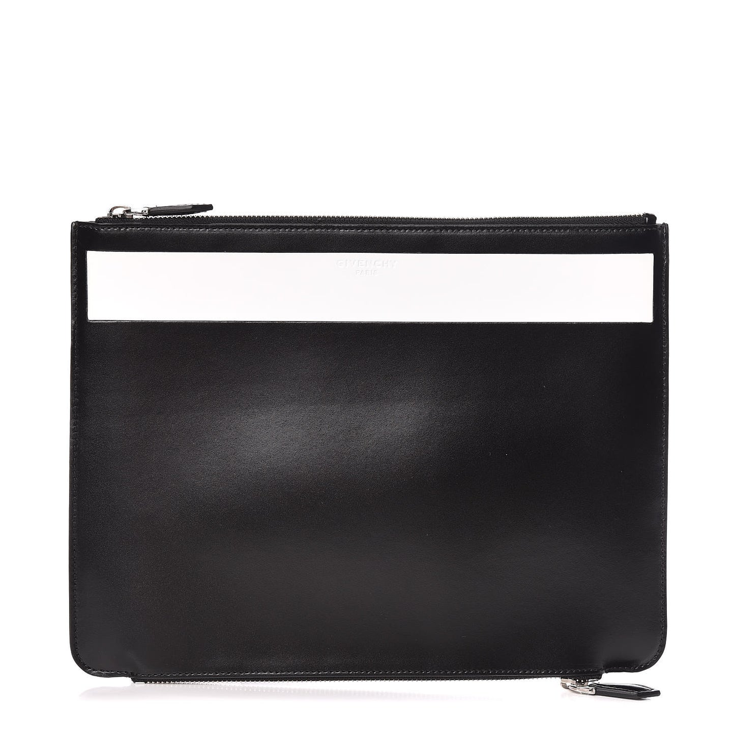 Calfskin Large Double Zip Pouch Black White
