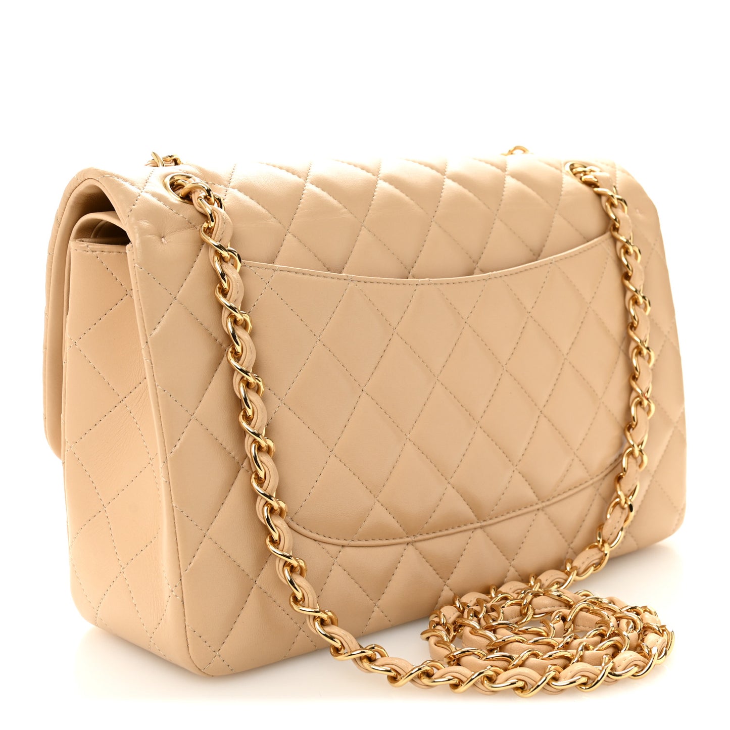 Lambskin Quilted Jumbo Double Flap Beige
