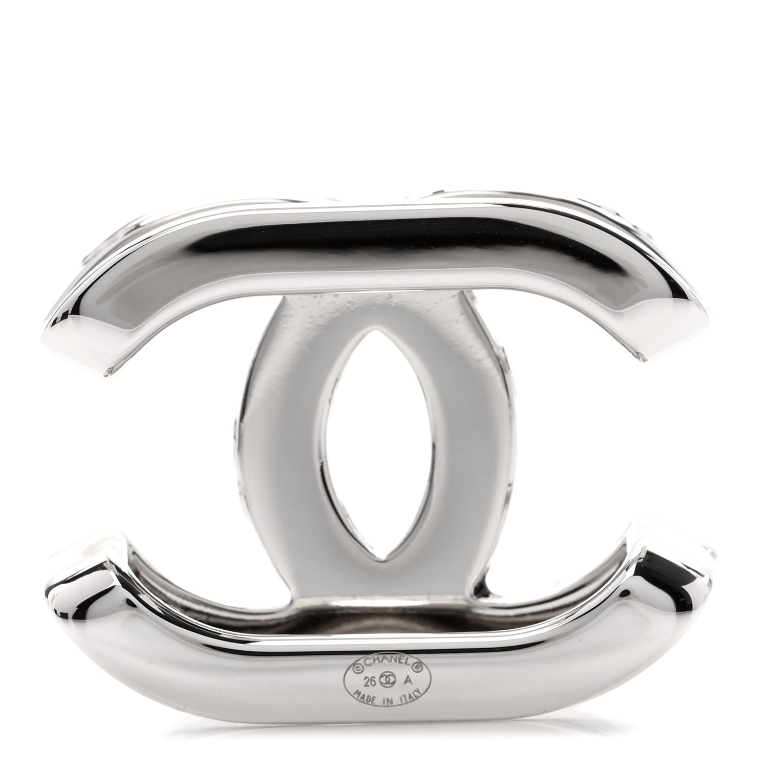 Chanel Metal Resin Strass Crystal CC Scarf Ring Silver Black 3 of 5