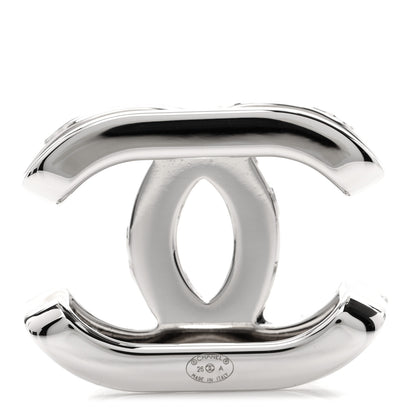 Chanel Metal Resin Strass Crystal CC Scarf Ring Silver Black 3 of 5