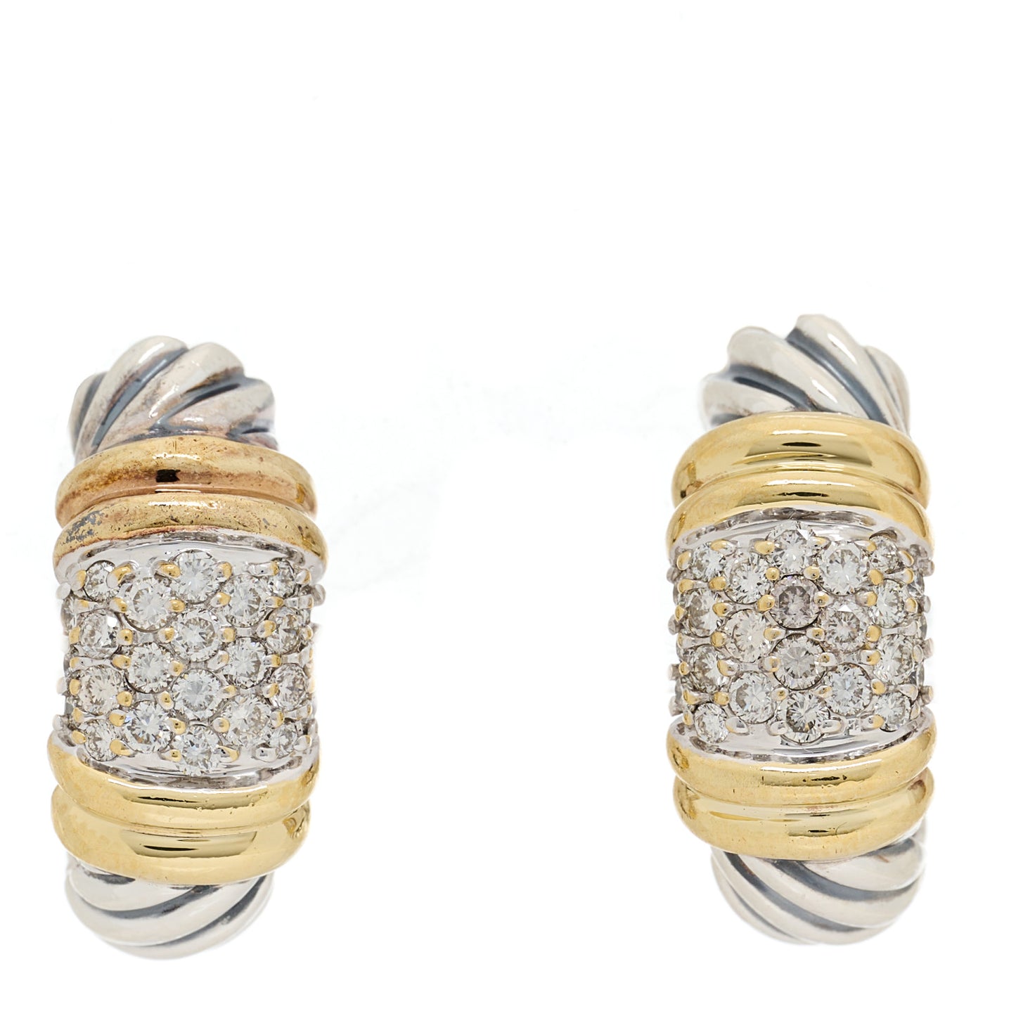 Sterling Silver 18K Yellow Gold Diamond Shrimp Earrings