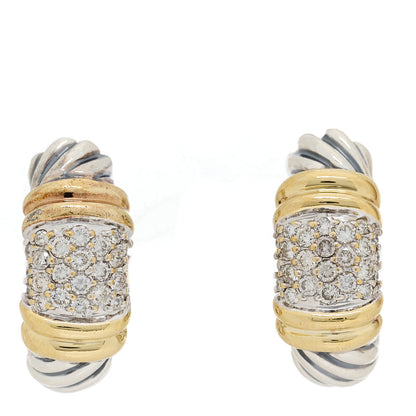 David Yurman Sterling Silver 18K Yellow Gold Diamond Shrimp Earrings 1 of 4
