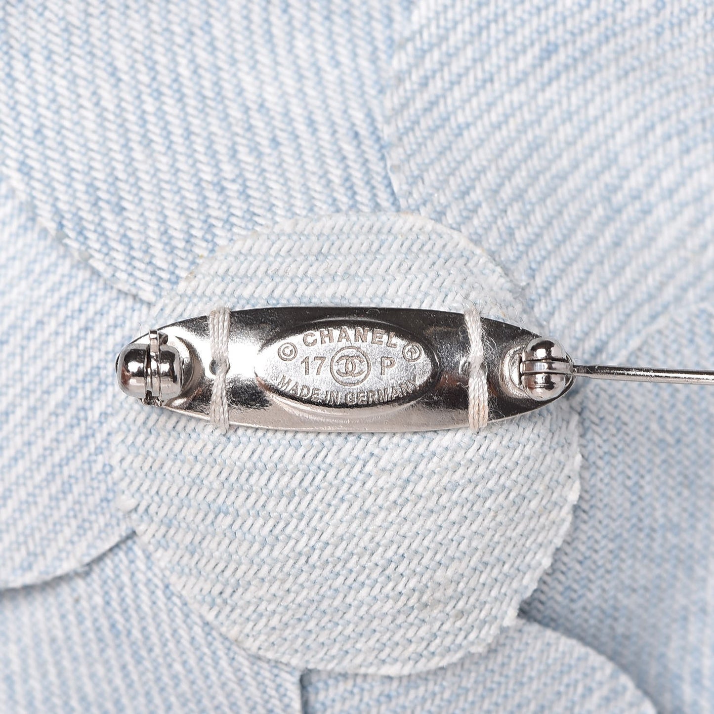 Denim Camellia Pin Brooch Blue