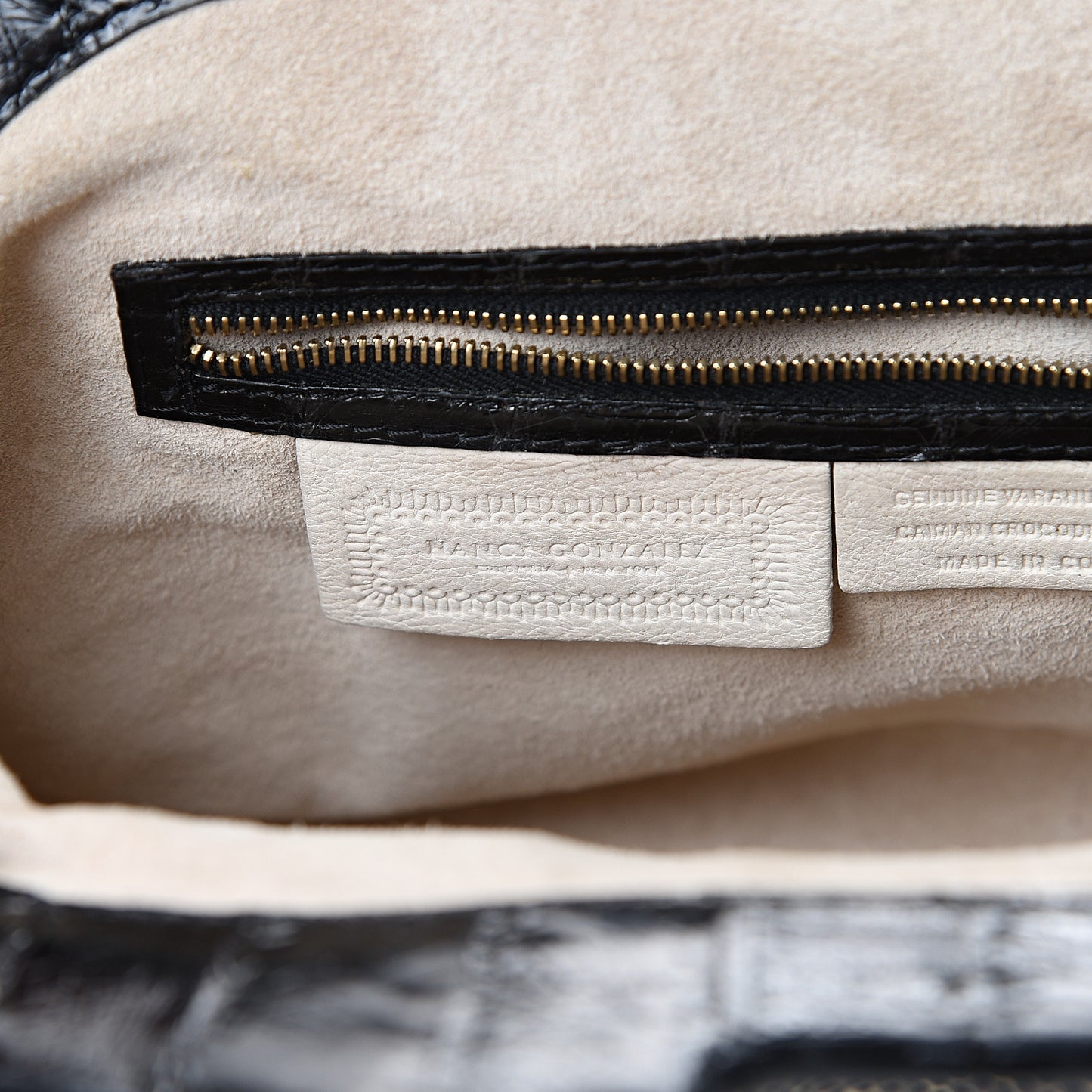 Lizard Crocodile Clutch Beige Black