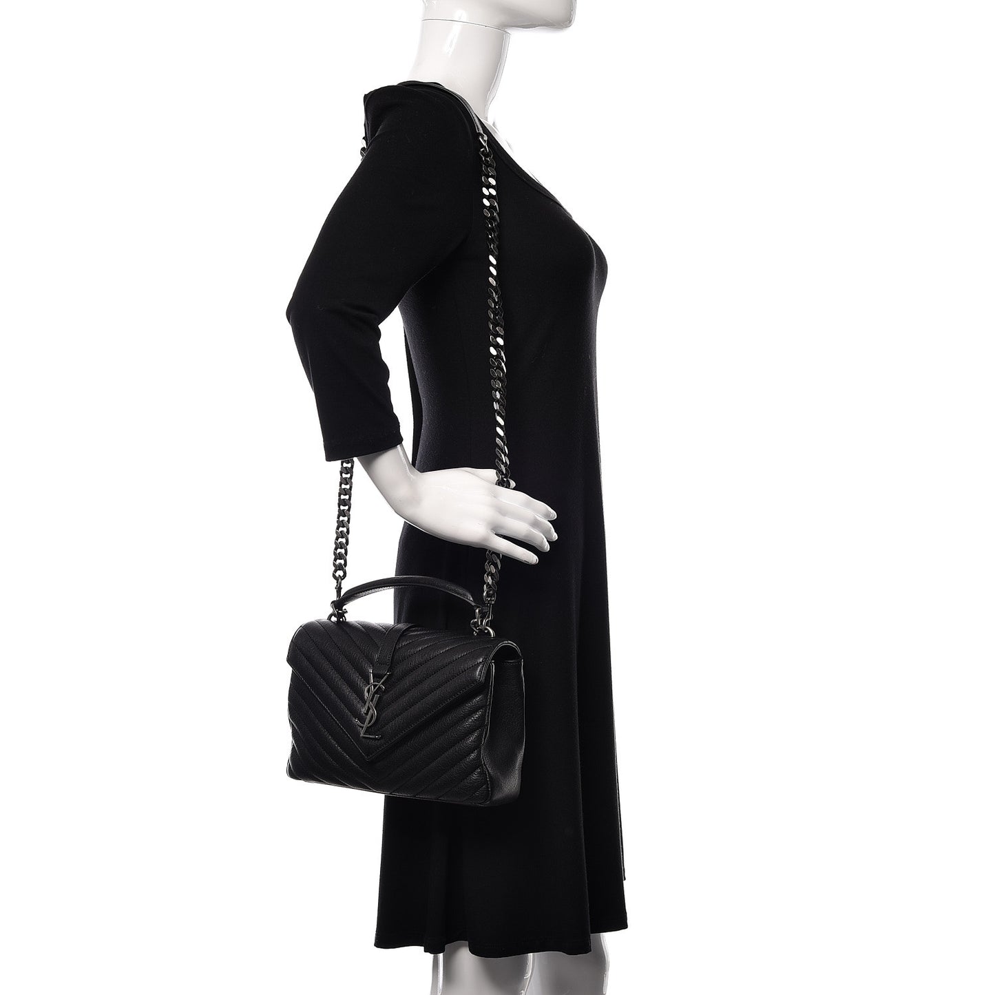Sheepskin Matelasse Chevron Monogram Medium College Bag Black
