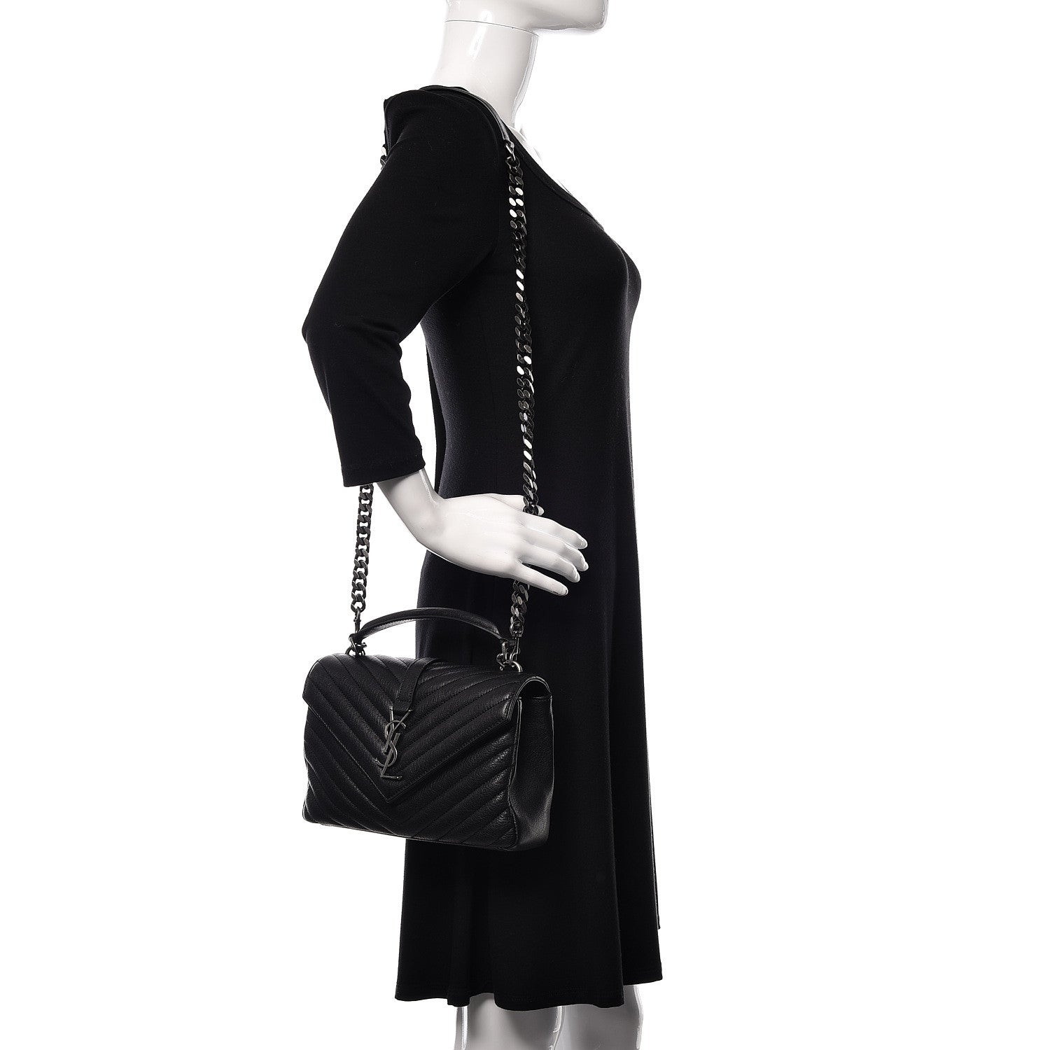 Saint Laurent Sheepskin Matelasse Chevron Monogram Medium College Bag Black 2 of 10