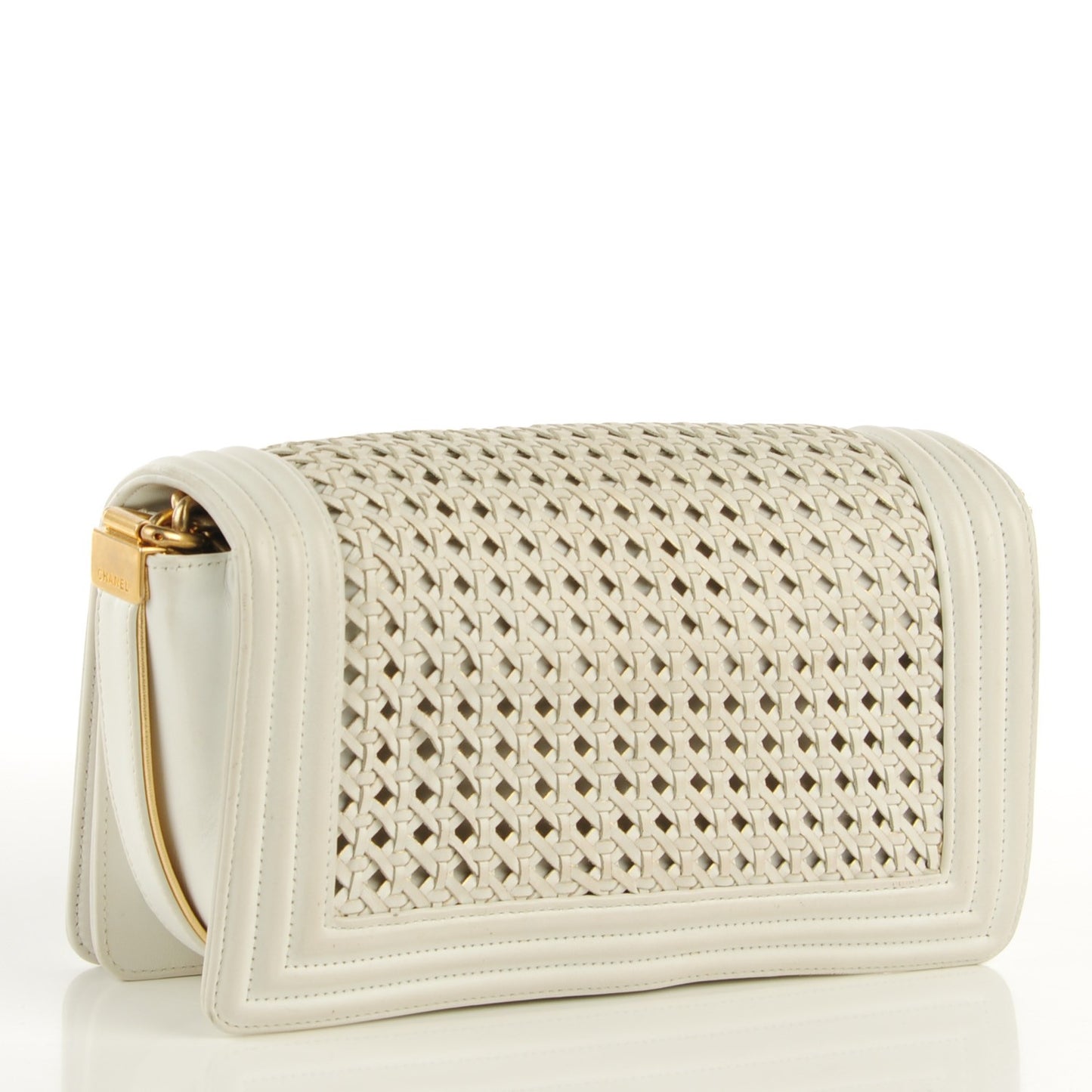 Braided Sheepskin Medium Boy Reverso Flap White