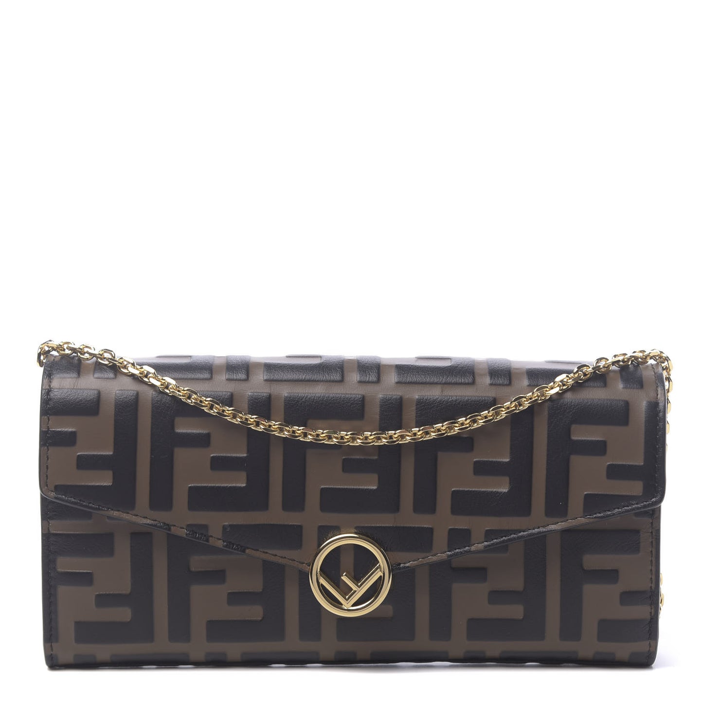 Vitello Soft F is Fendi Bi-Color FF 1974 Embossed Continental Envelope Wallet On Chain Maya Black