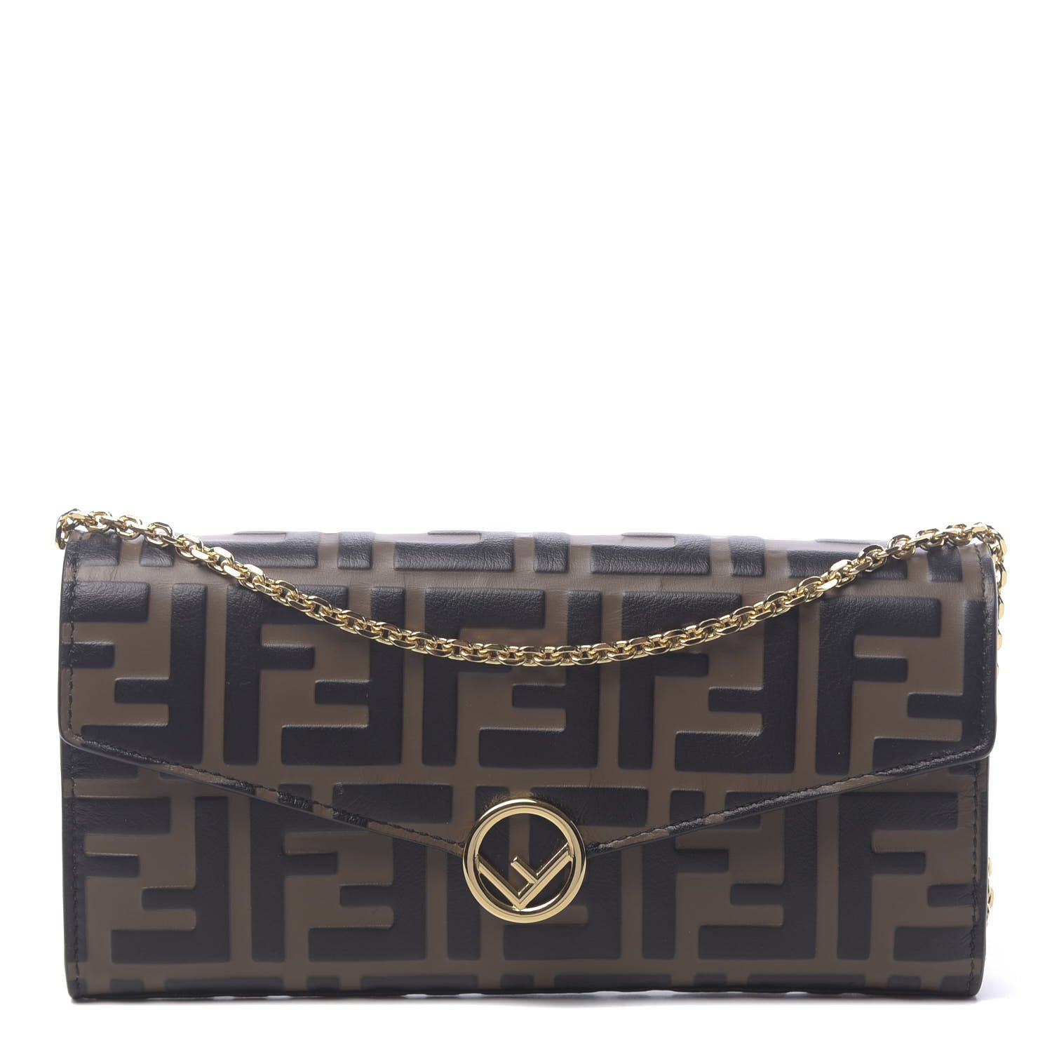 Fendi Vitello Soft F is Fendi Bi-Color FF 1974 Embossed Continental Envelope Wallet On Chain Maya Black 1 of 11