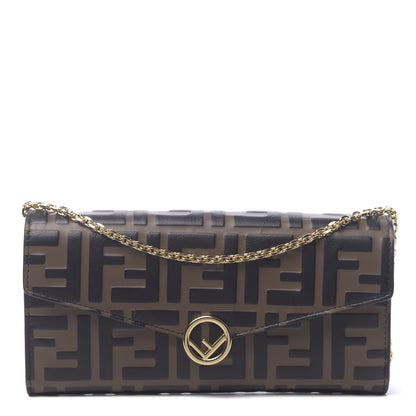 Fendi Vitello Soft F is Fendi Bi-Color FF 1974 Embossed Continental Envelope Wallet On Chain Maya Black 1 of 11