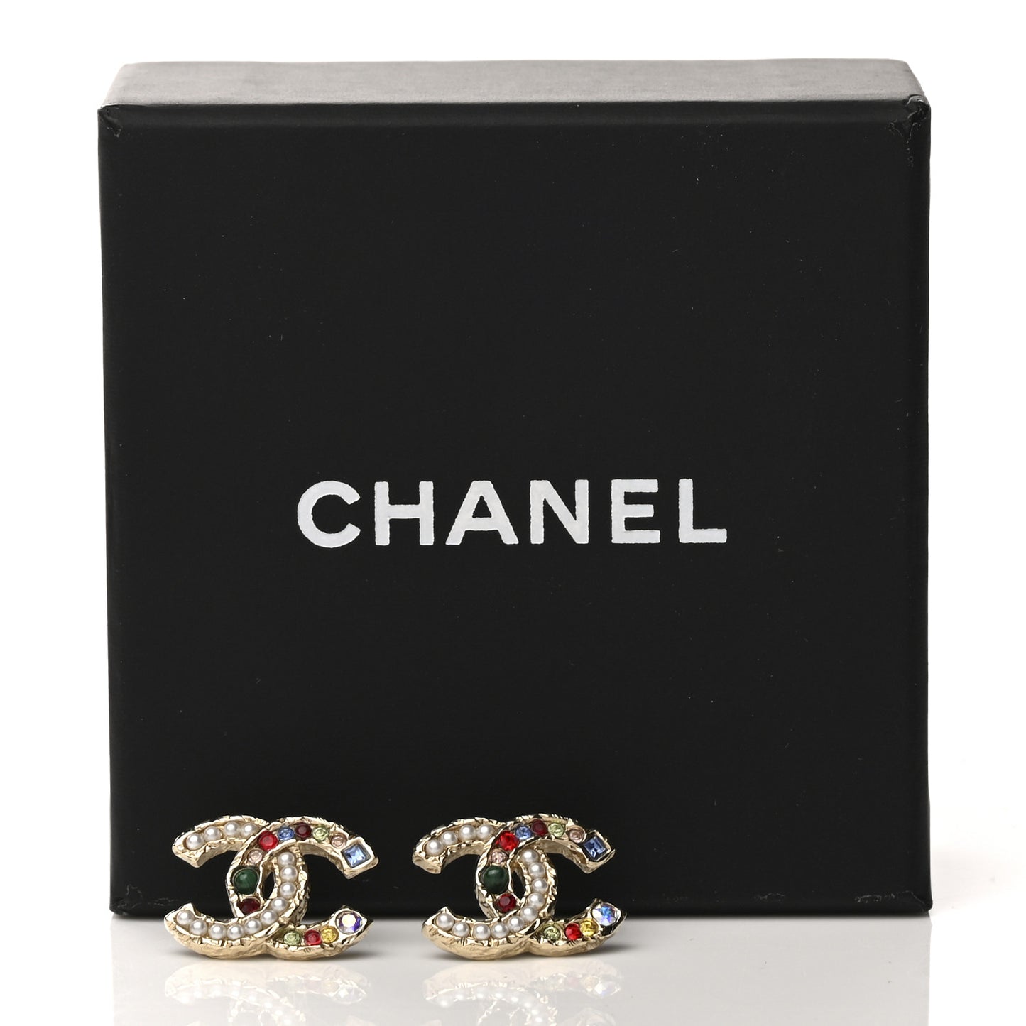 Pearl Crystal CC Earrings Gold Multicolor