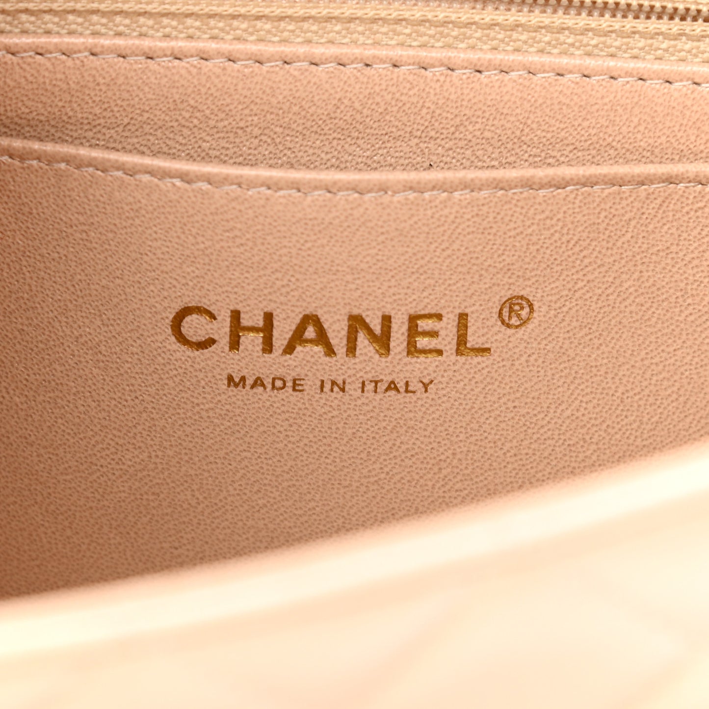 Iridescent Calfskin Quilted Mini Rectangular Flap Beige