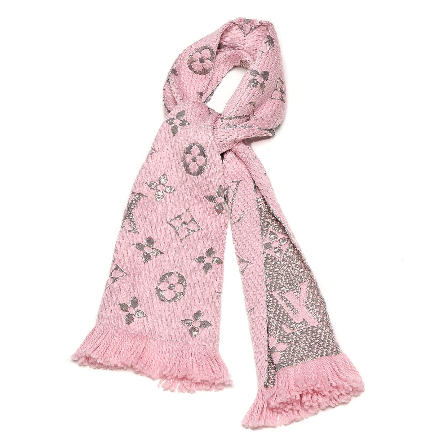 Wool Silk Logomania Shine Scarf Pink