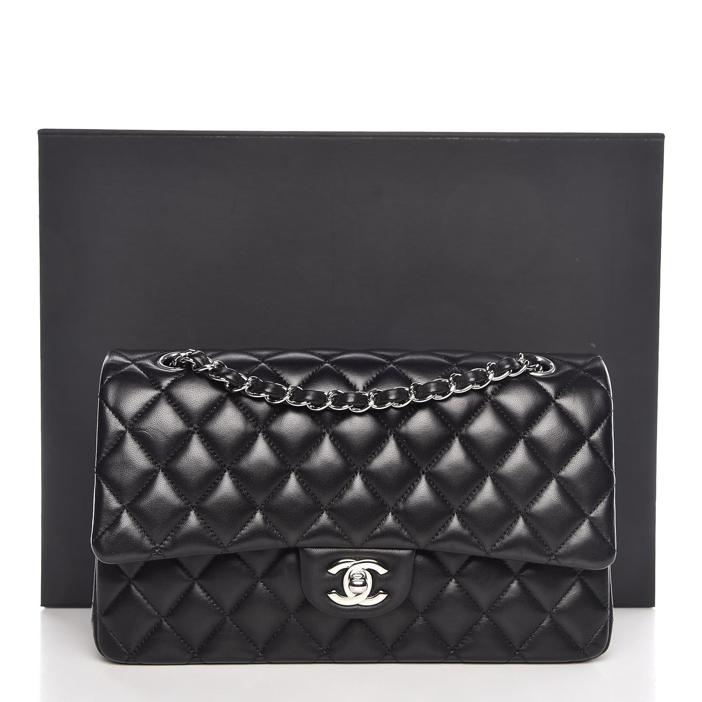 Lambskin Quilted Medium Double Flap Black
