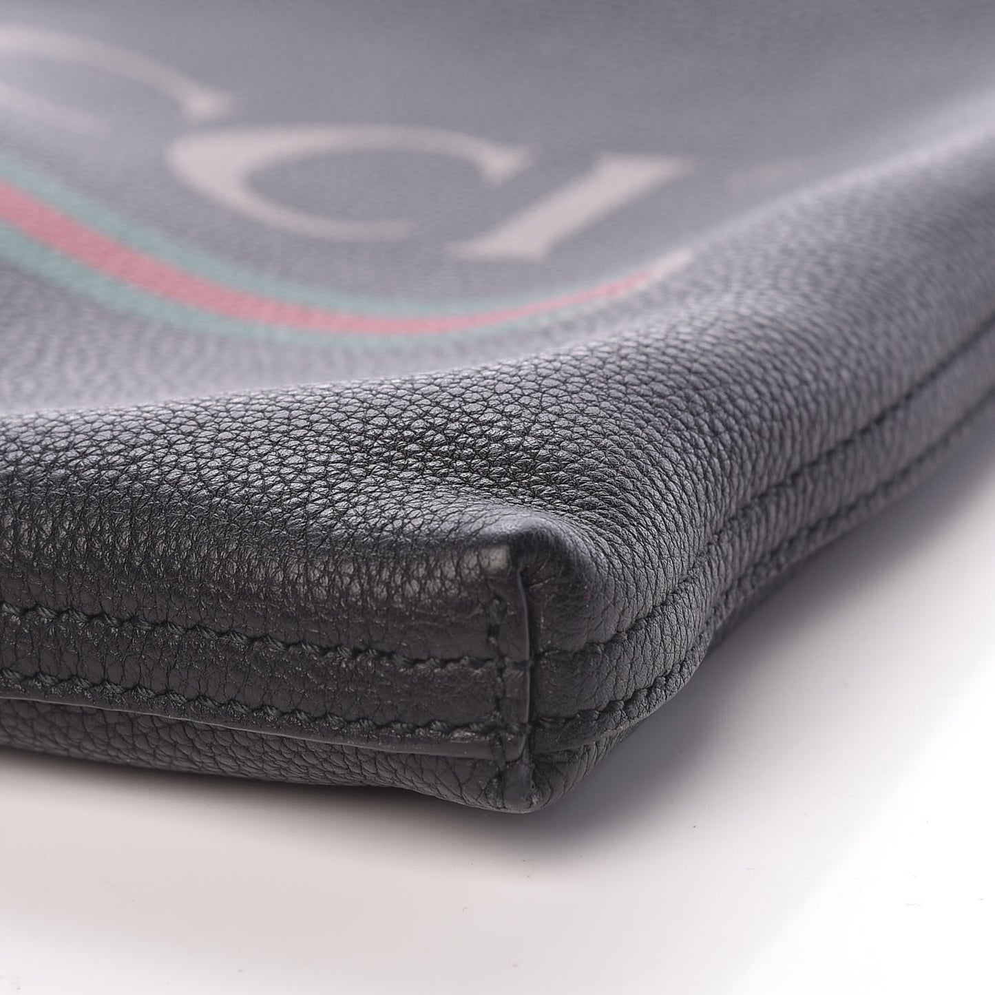 Pebbled Calfskin Medium Logo Portfolio Clutch Black