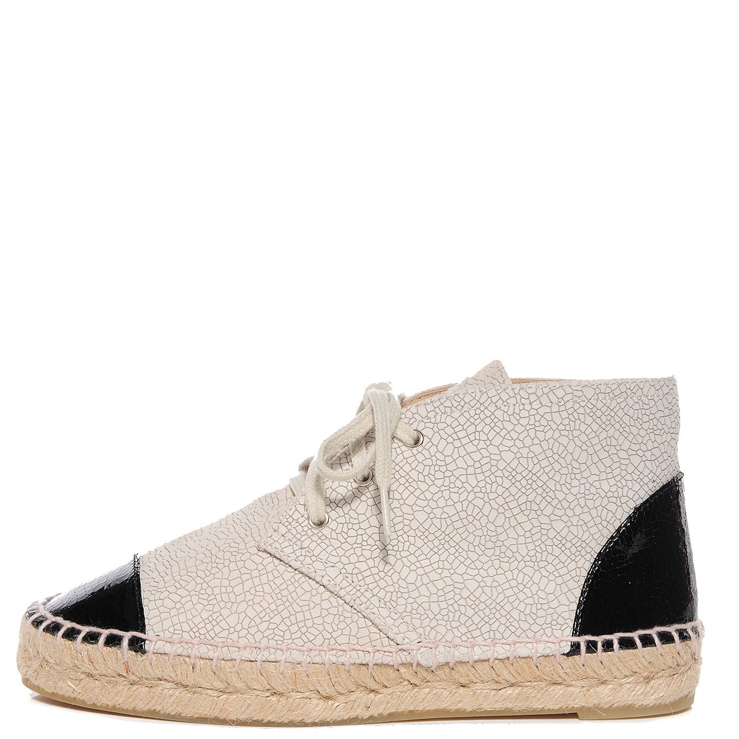 Crackled Calfskin High Top Espadrilles 35 Beige Black