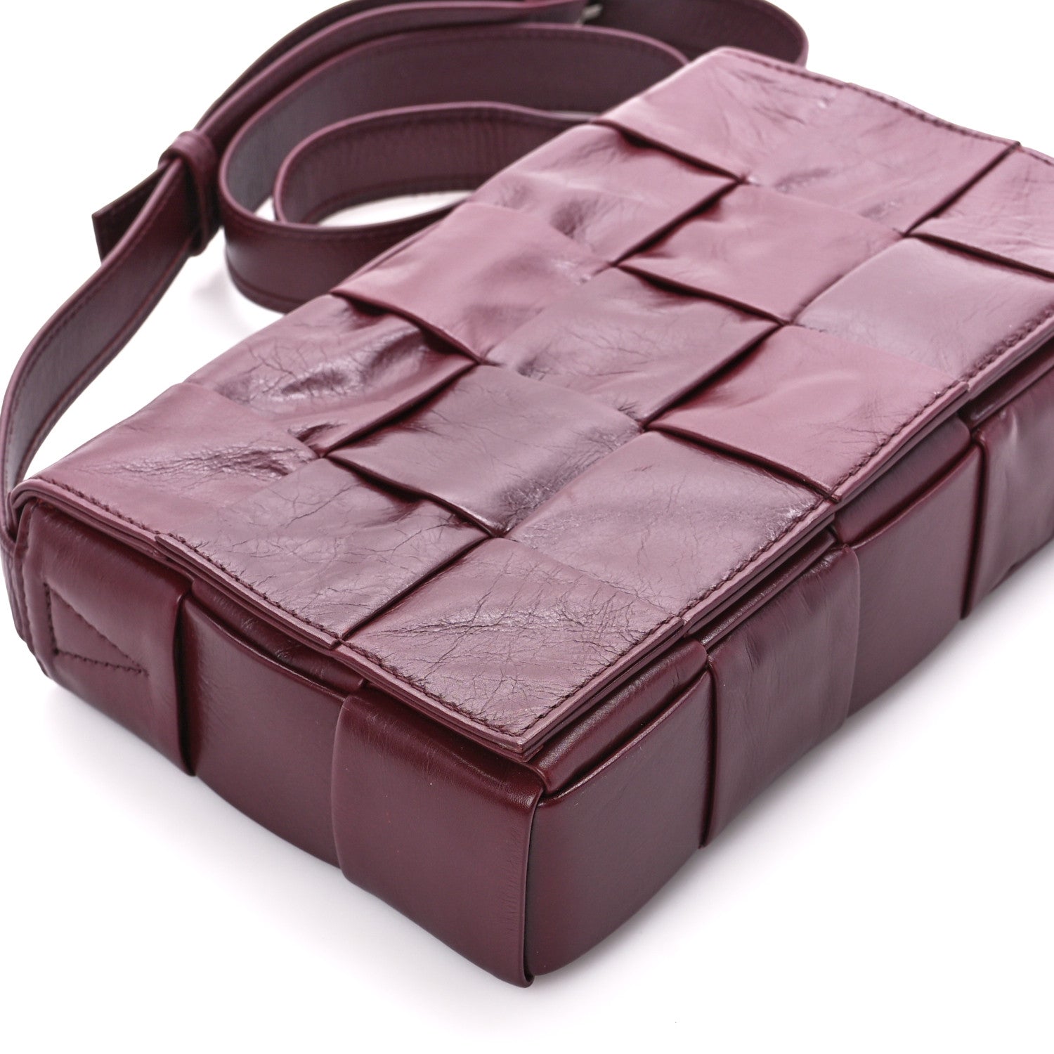 Bottega Veneta Paper Calfskin Maxi Intreccio Cassette Crossbody Bag Barolo 9 of 10