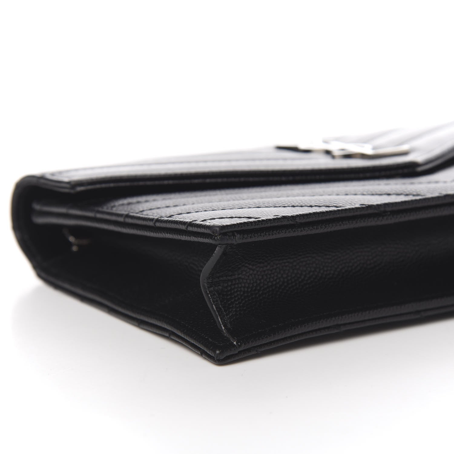 Saint Laurent Grain De Poudre Matelasse Chevron Monogram Envelope Chain Wallet Black 8 of 11