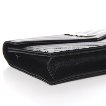 Saint Laurent Grain De Poudre Matelasse Chevron Monogram Envelope Chain Wallet Black 8 of 11