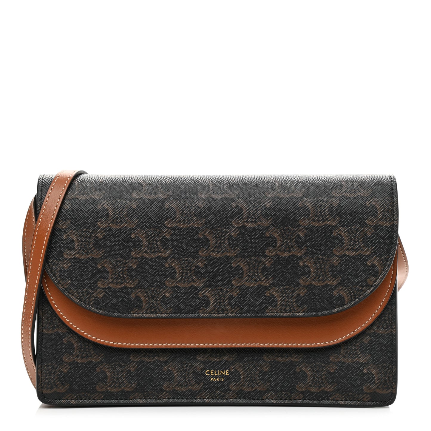 Triomphe Canvas Lambskin Wallet On Strap Tan