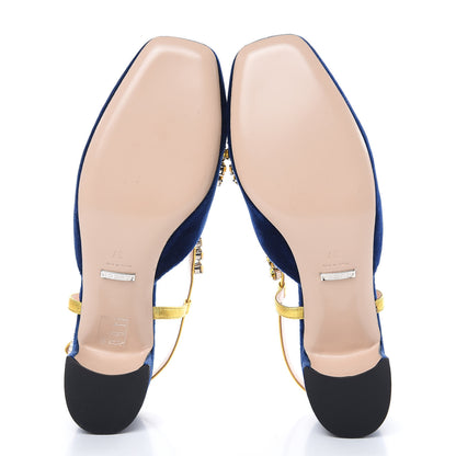 Gucci Velvet Crystal Bat Pumps 37 Blue 5 of 8