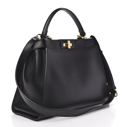 Fendi Vitello Seta Shiny Nappa Medium Peekaboo Iconic Satchel Black 3 of 10