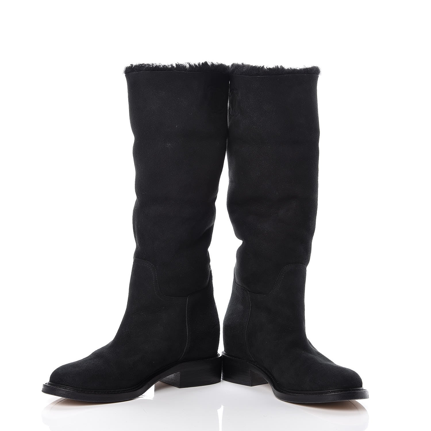 Chanel Shearling Suede CC Boots 41 Black 6 of 12