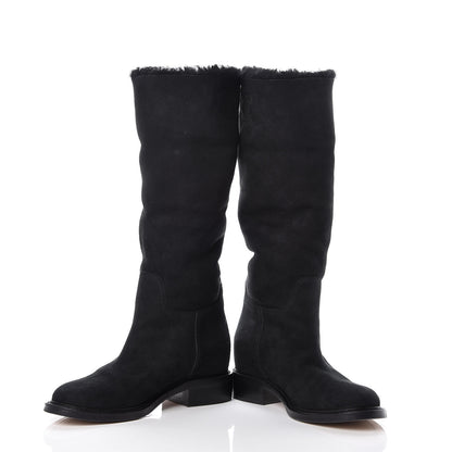Chanel Shearling Suede CC Boots 41 Black 6 of 12