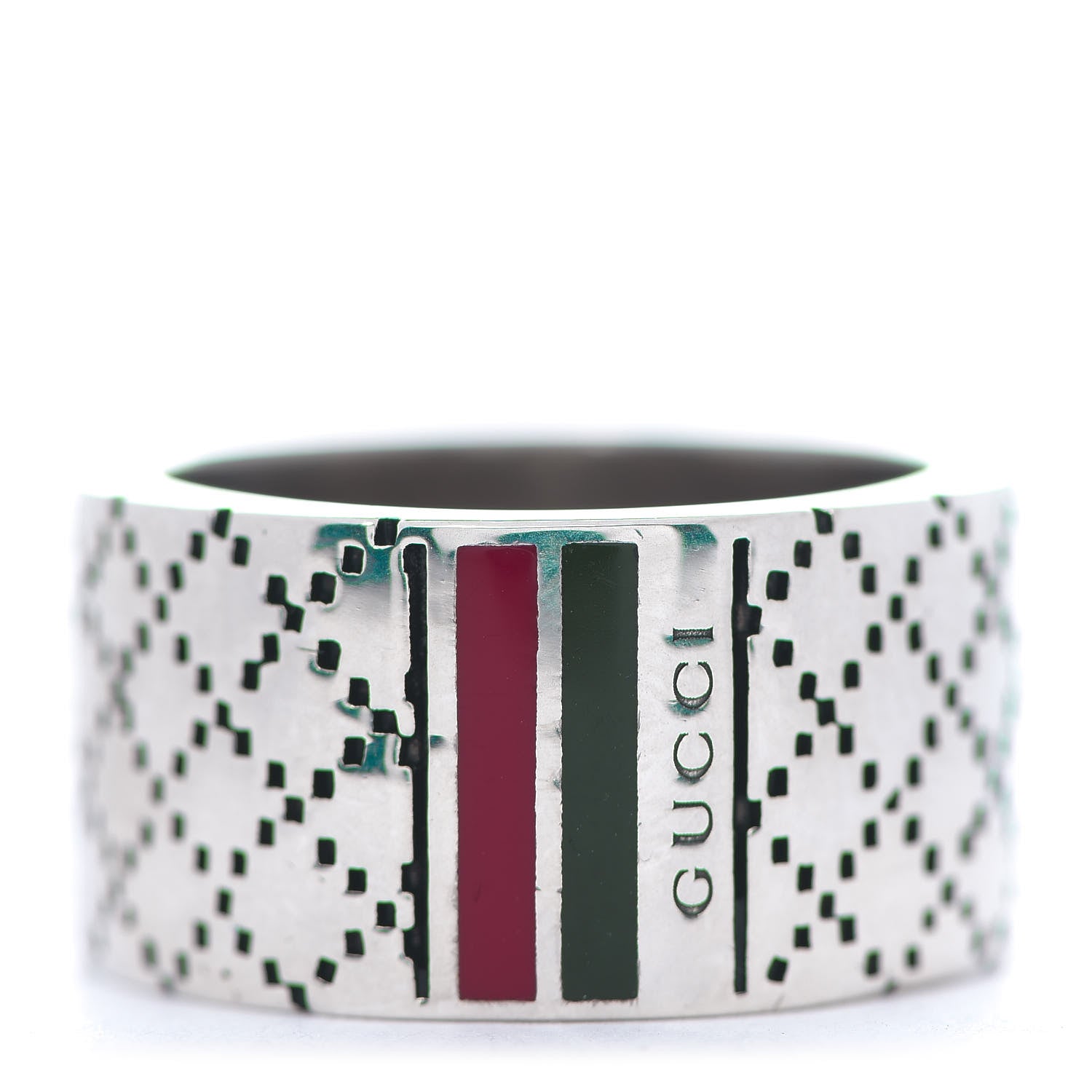 Gucci Sterling Silver Enamel Diamantissima Band Ring 61 9.5 1 of 4