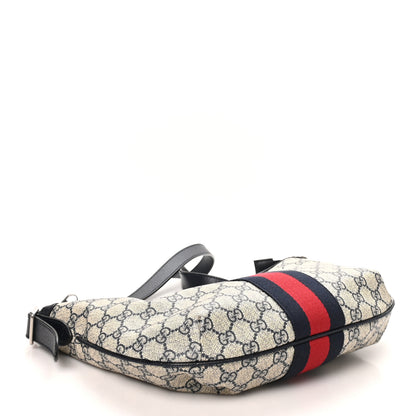 Gucci GG Supreme Monogram Textured Dollar Calfskin Web Small Ophidia Half Moon Hobo Beige Blue 4 of 10