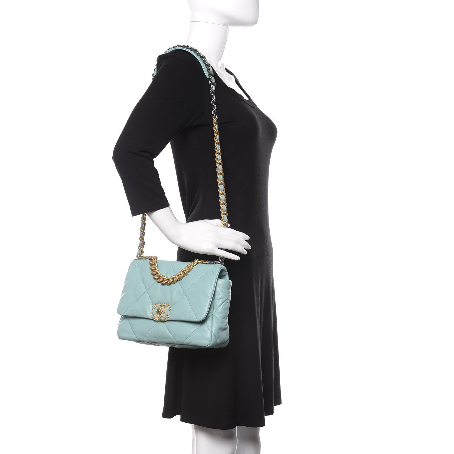 Chanel Lambskin Quilted Medium Chanel 19 Flap Light Blue 2 of 10
