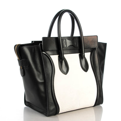 Celine Smooth Calfskin Shrunken Lambskin Mini Bi-Color Luggage Black White 3 of 10