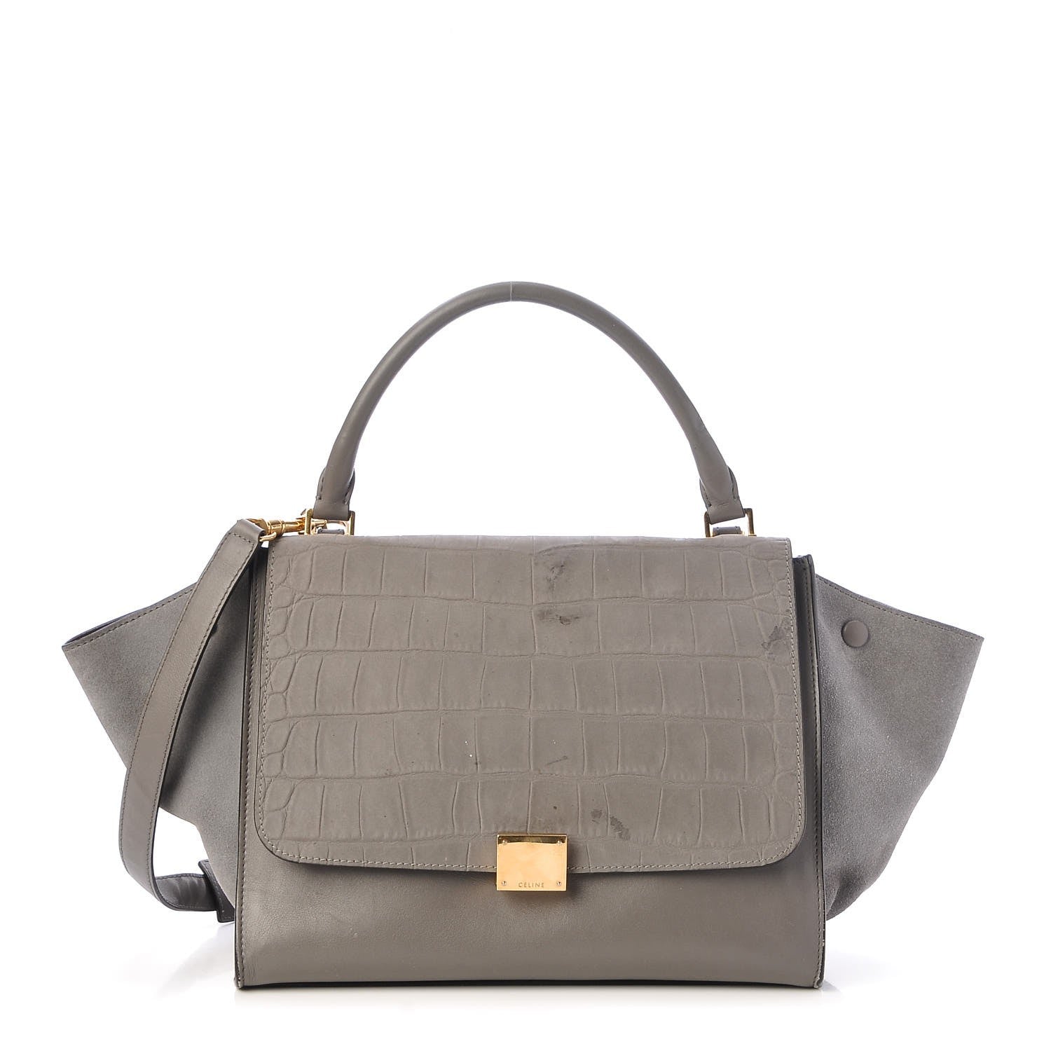 Celine Crocodile Embossed Nubuck Medium Trapeze Grey 1 of 13