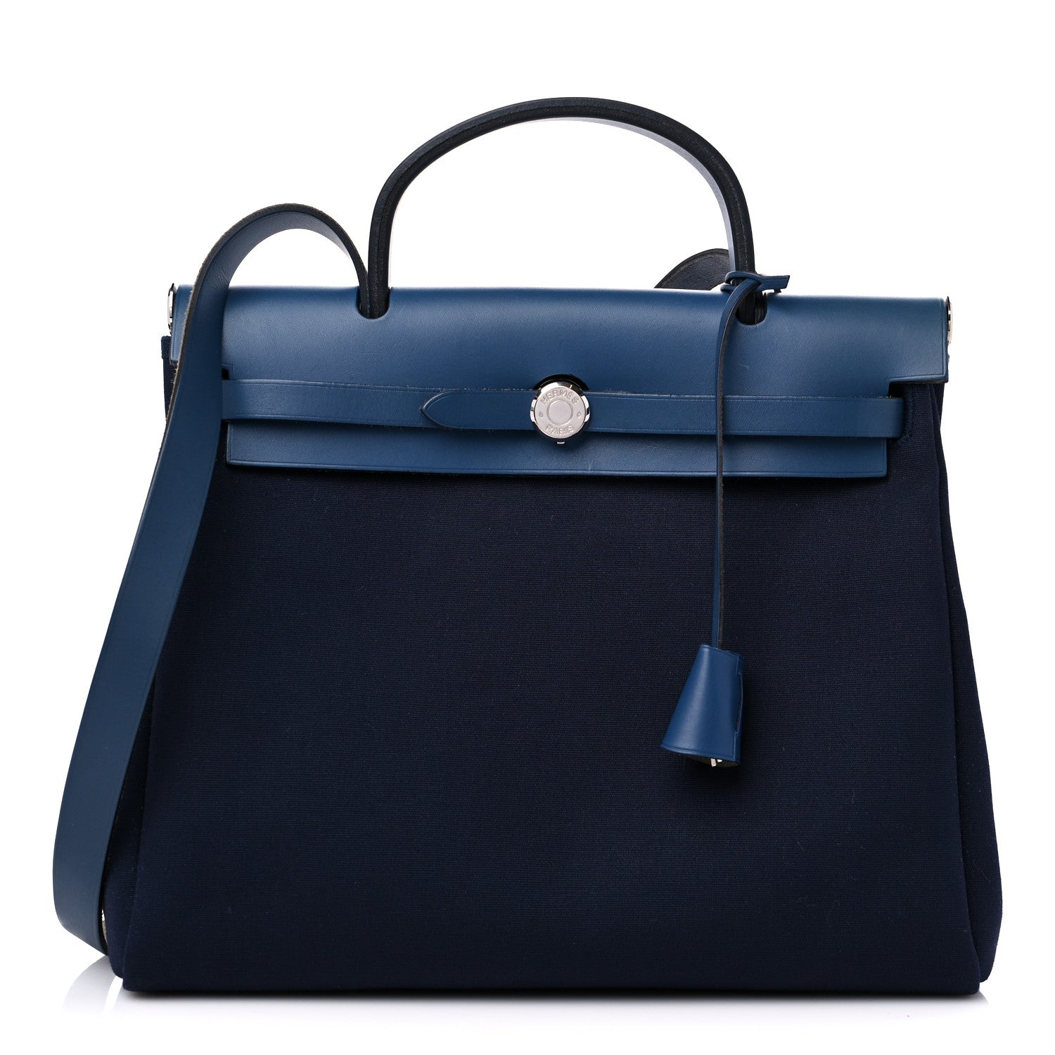Hermes Toile Vache Calfskin Herbag 30 PM Navy Bleu 1 of 11