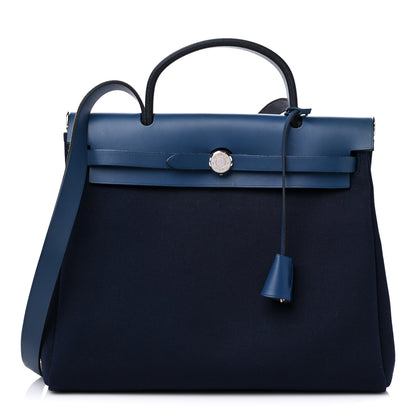 Hermes Toile Vache Calfskin Herbag 30 PM Navy Bleu 1 of 11