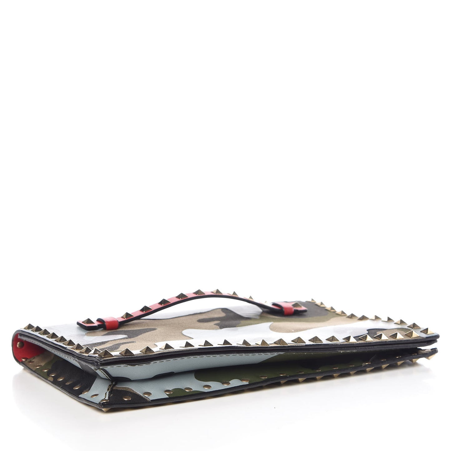 Nappa Canvas Camouflage Rockstud Wristlet Clutch Multicolor
