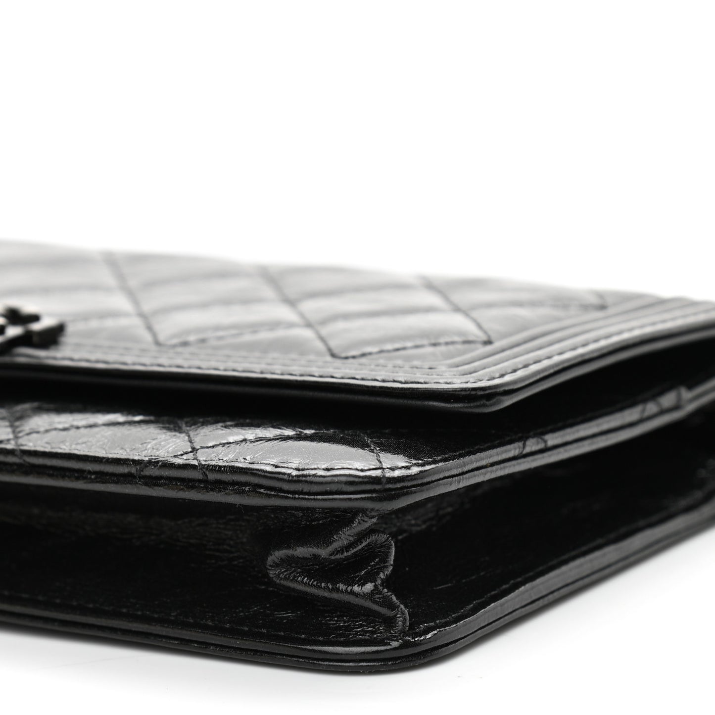 Shiny Aged Calfskin Quilted Boy Wallet On Chain WOC So Black