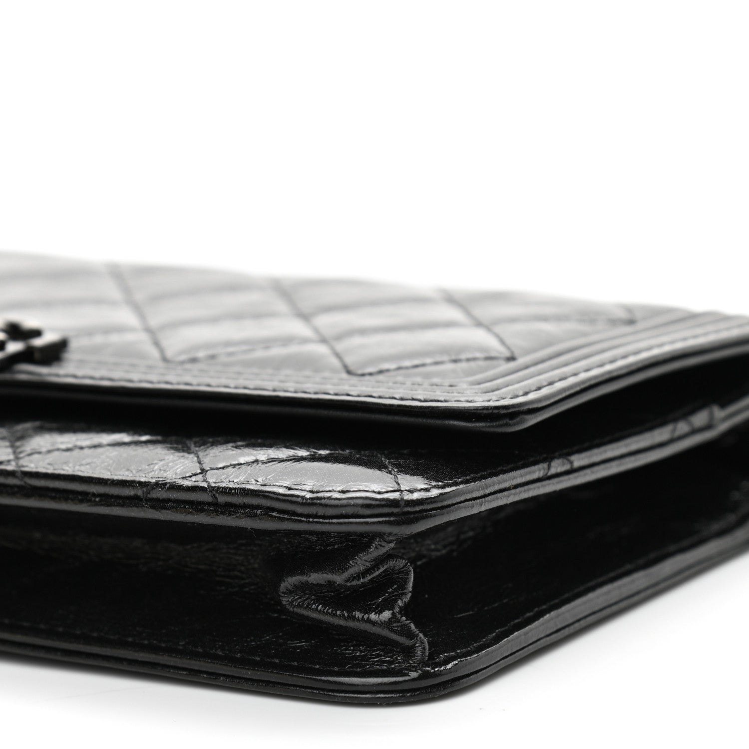 Chanel Shiny Aged Calfskin Quilted Boy Wallet On Chain WOC So Black 11 of 13