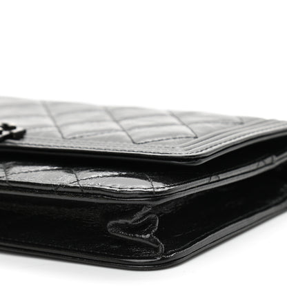 Chanel Shiny Aged Calfskin Quilted Boy Wallet On Chain WOC So Black 11 of 13