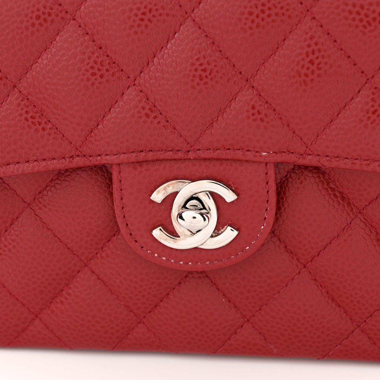 Caviar Quilted Mini Square Flap Red