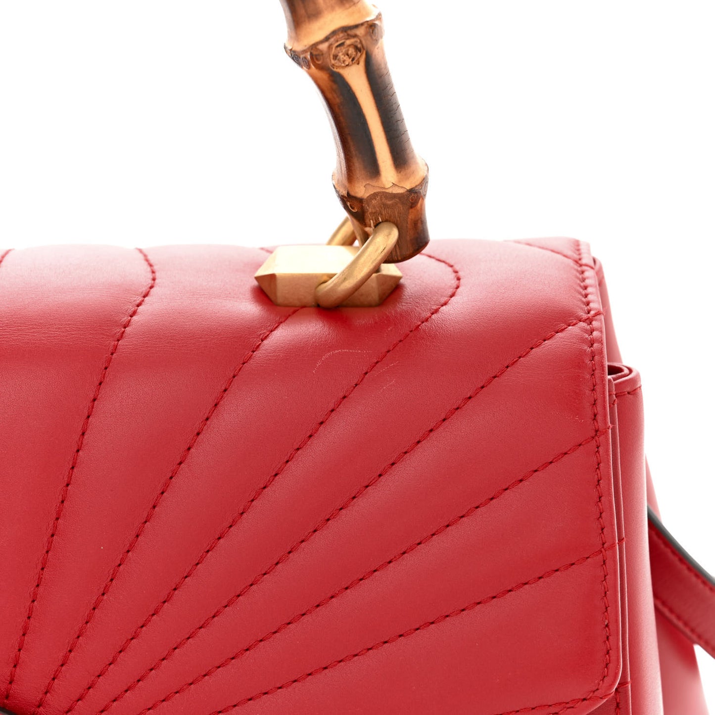 Calfskin Bamboo Trapuntata Queen Margaret Top Handle Bag Hibiscus Red