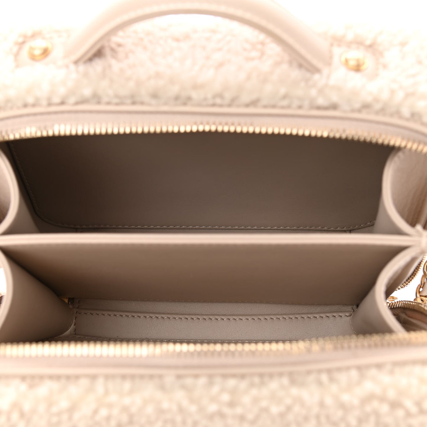 Shearling Lambskin Quilted Small CC Filigree Vanity Case Beige