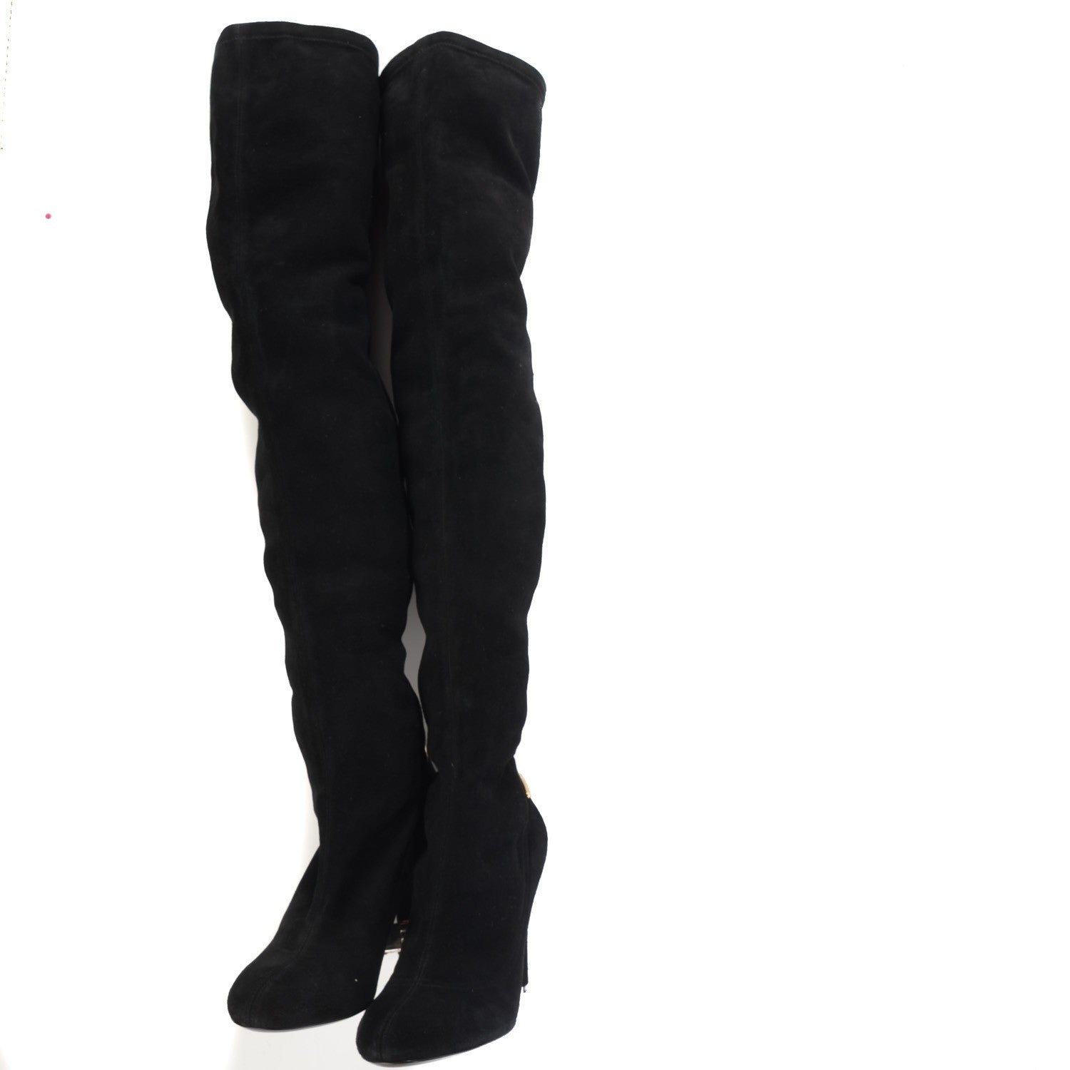 Louis Vuitton Suede Goatskin Alliance Thigh Boots 38.5 Black 2 of 10