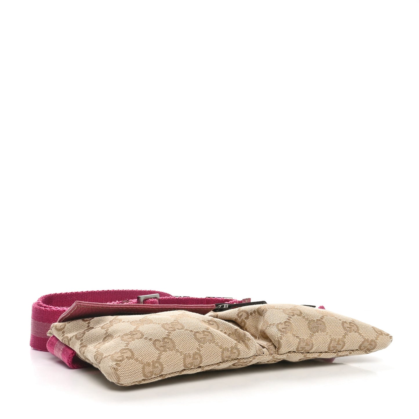 GG Monogram Web Double Pocket Belt Bag Pink