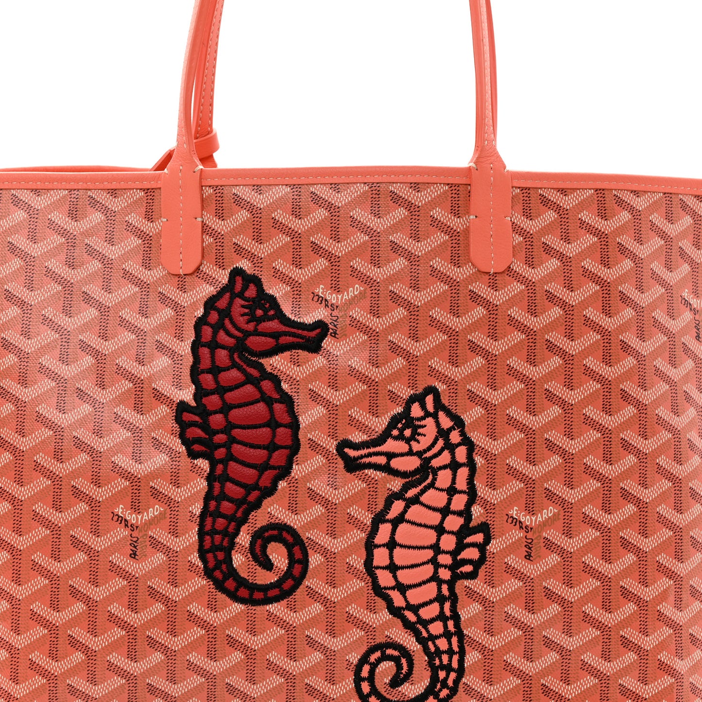 Goyardine Embroidered Seahorse Reversible Anjou PM Coral